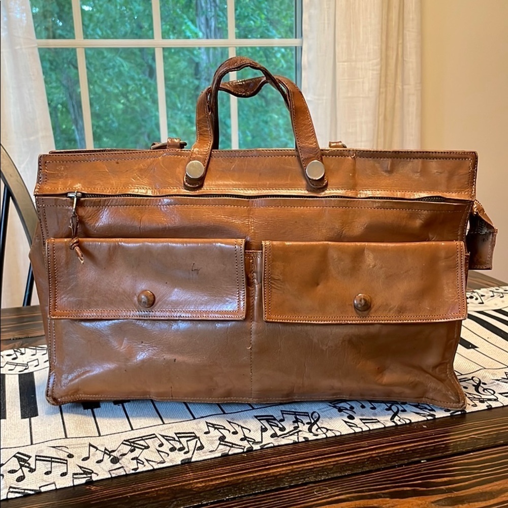 Vintage Bottega Veneta Brown Leather Crossbody Hand Briefcase